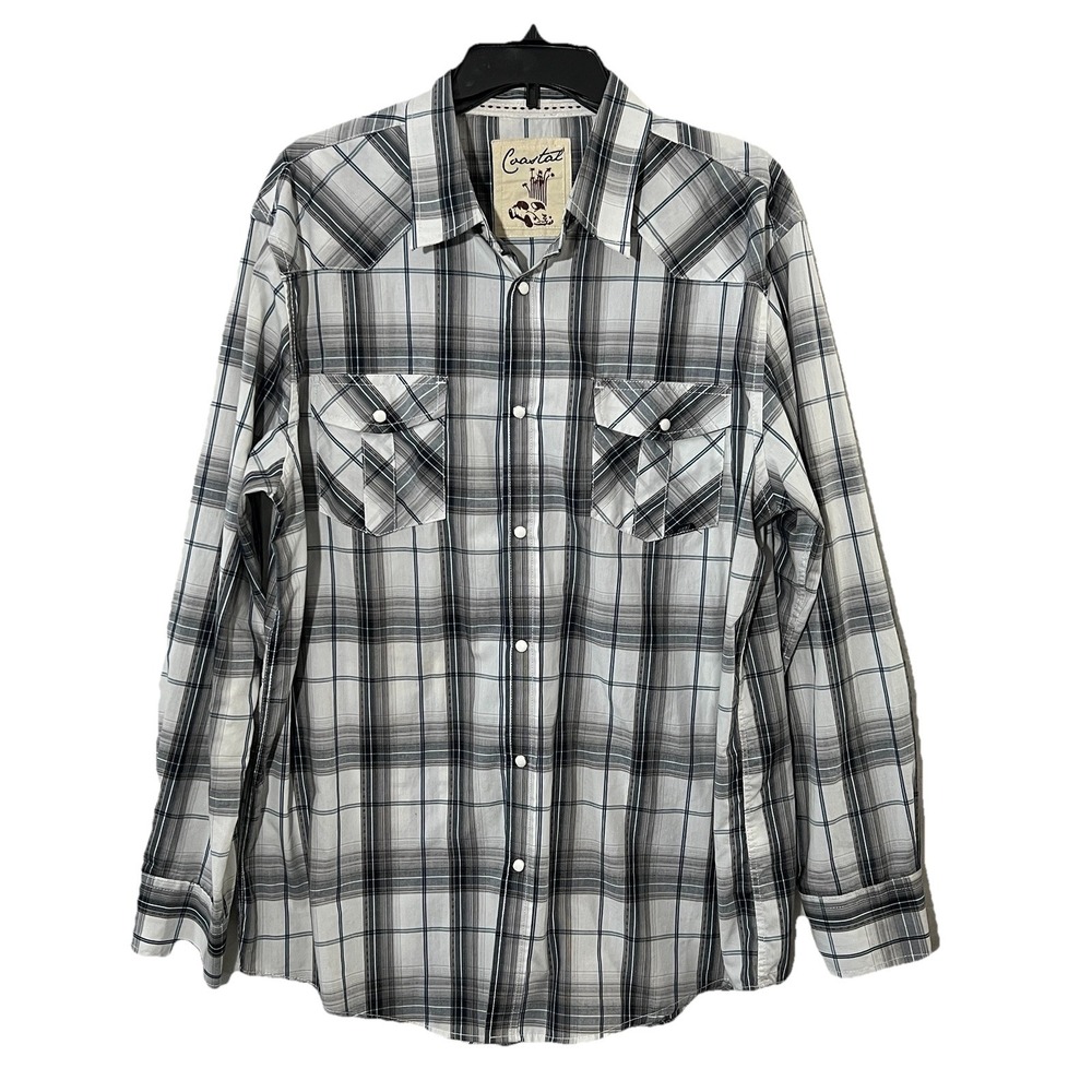Coastal Western Plaid Shirt Long Sleeve Pearl Button Snaps Men's Size XL‎